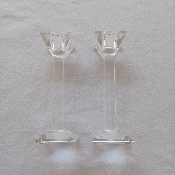 Set of 2 Crystal Glass Modern Square Candlesticks - Picture 4 of 10